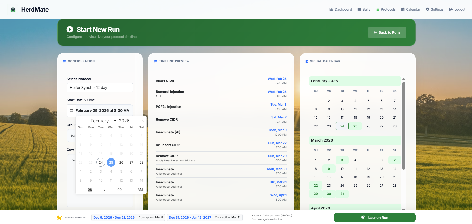 Herdmate app interface showing herd mating management dashboard